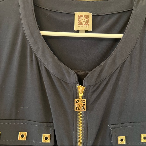 Anne klein navy blue blouse XL gold accents - Picture 3 of 5